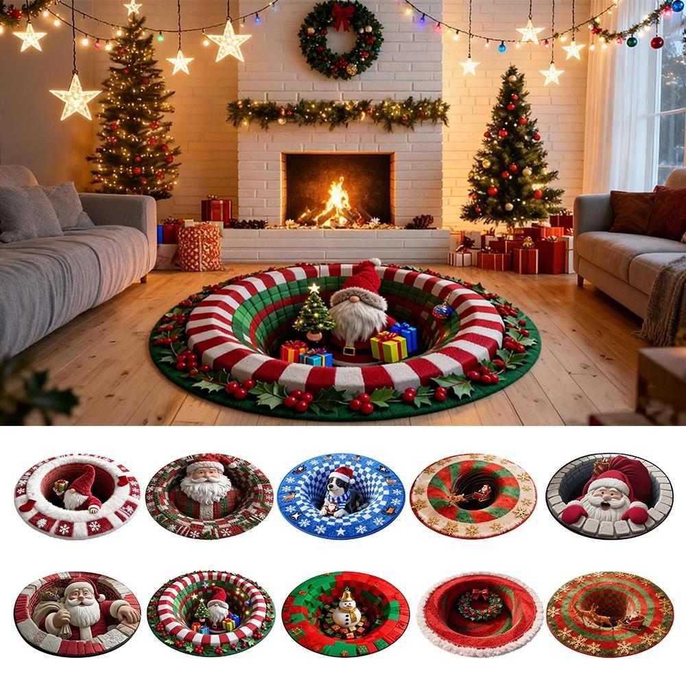 60*60cm Christmas Round Carpet 3D Special-shaped Red Santa Claus Floor Mat Anti-Slip Imitation Cashmere Entrance Carpet