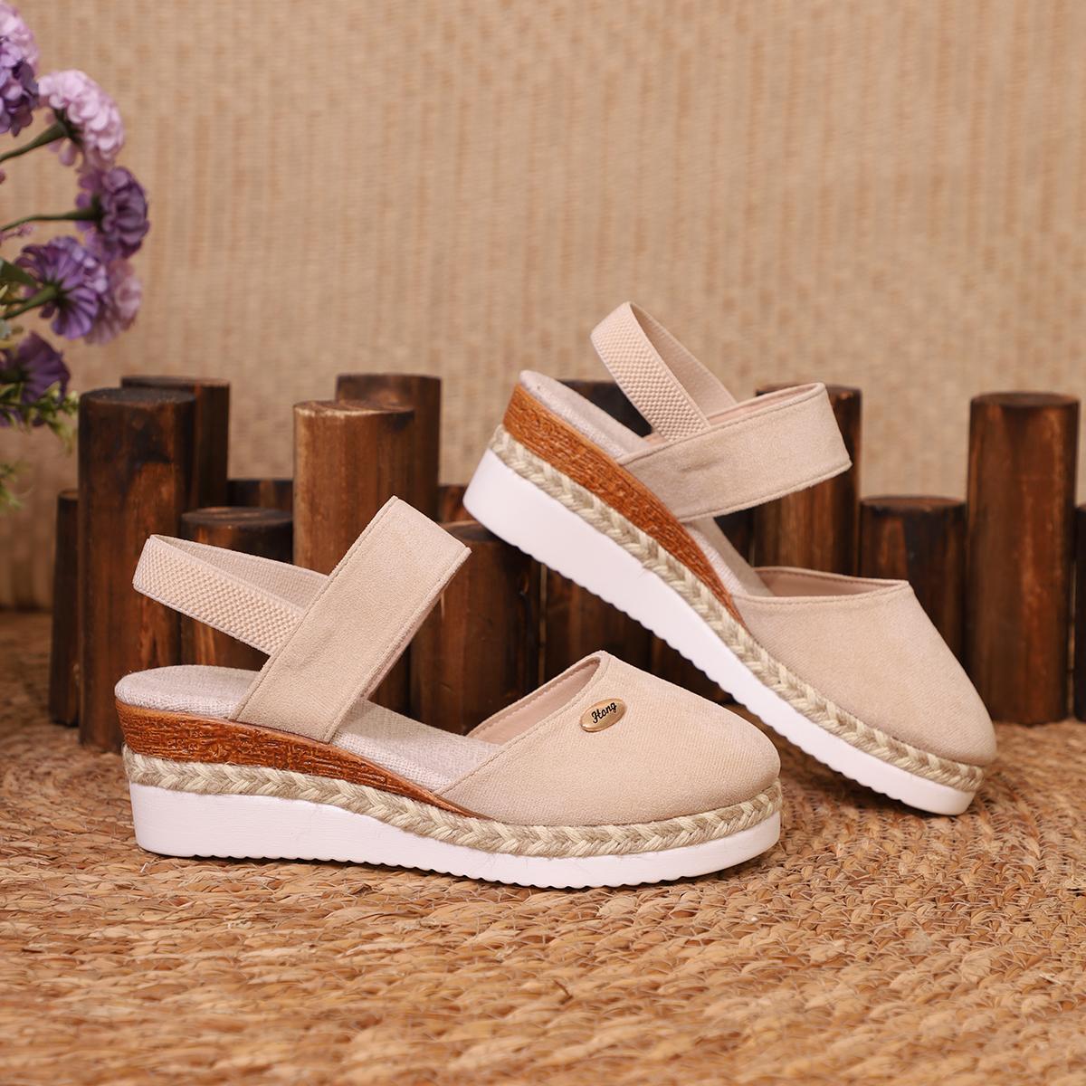 

Женская обувь 2024 года, брендовые женские сандалии с закрытым носком, горячая распродажа, повседневные сандалии, женские с круглым носком, туфли на танкетке и платформе для женщин 42 бежевый