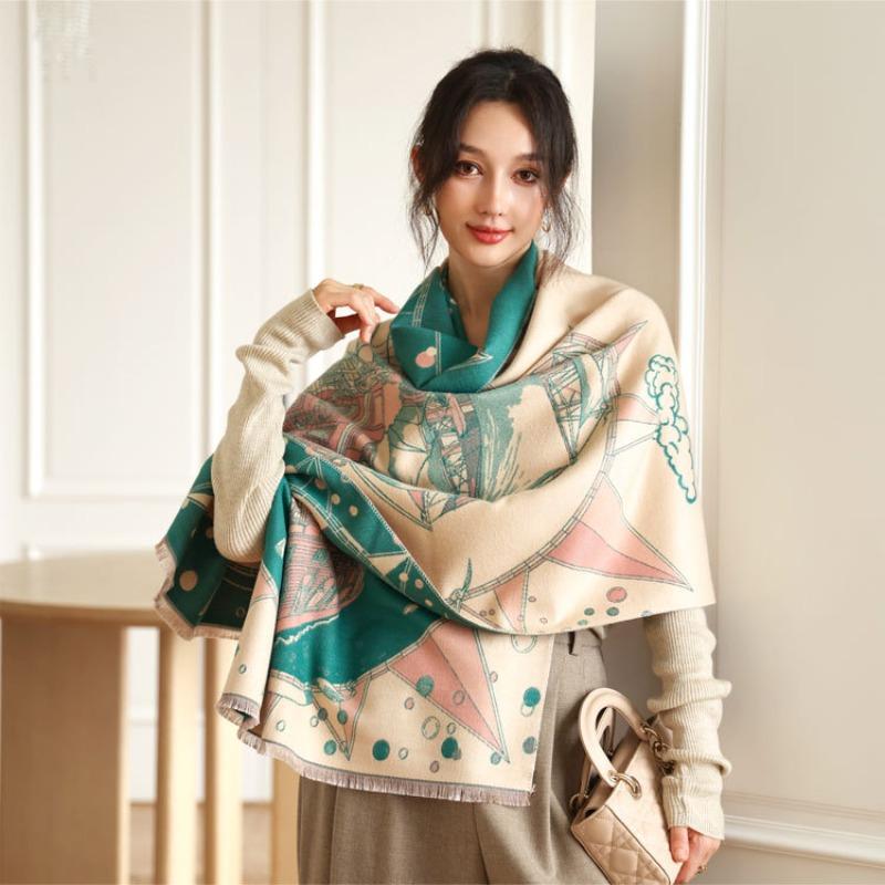 New Double-sided Imitation Cashmere Scarf Women's Autumn and Winter Five-pointed Star Jacquard Shawl Long Versatile Thickened Warm Scarf