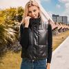 2023 Autumn Women's European & American Style Stand-Up Collar Leather Vest - Thick, Warm, Sleeveless, Trendy Cotton