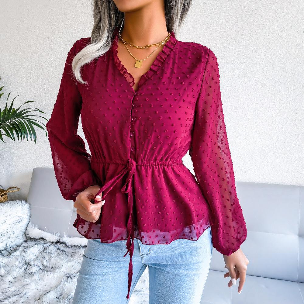 Dámská móda Ležérní Jednobarevný potisk Léto Jaro Pulovry s dlouhým rukávem do V a dlouhé rukávy