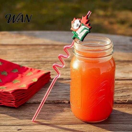 Colorful Spiral Straw 5Pcs Soccer Straws, Reusable Drinking Straws for National Flag Birthday Party, Football Theme Party Celebration Beverage