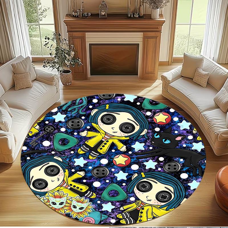 Coraline Print Round Rug, Washable Floor Carpet, For Entryway Dorm Laundry Room Office Study, Home Decor Birthday Christmas Gift