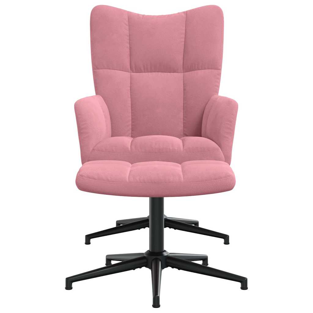 Pink Velvet Relaxation Armchair with Footstool