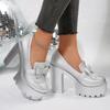 Chunky High Heel Pumps Women Gold Silver Gothic Platform Loafers Woman Fashion Tassels Thick Heeled Party Shoes