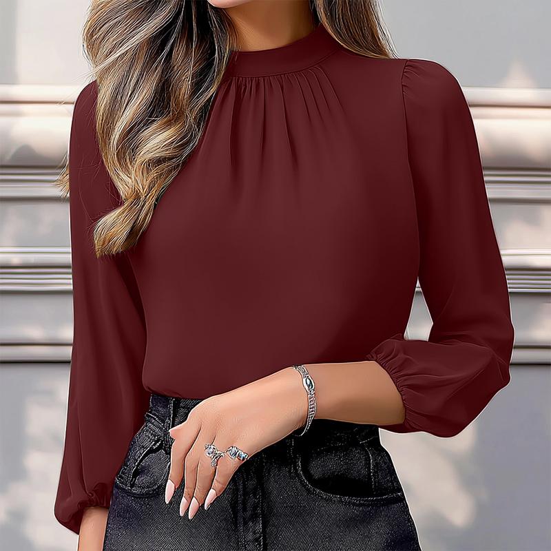 

ZANZEA Женская повседневная блузка свободного кроя с круглым вырезом и рукавом 3/4 2XL вино красного