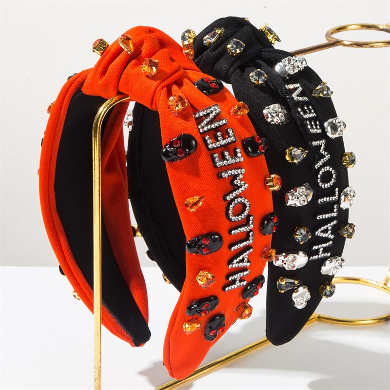 Halloween Themed Headband With Diamond Studded Skull Accessories For Decorating Holiday Hair Accessories