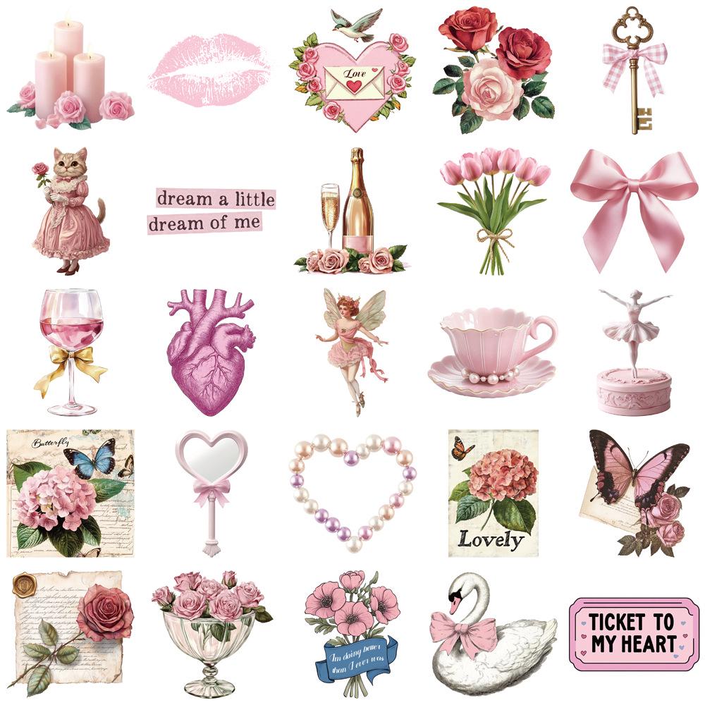 50-Piece Set: Pink Aesthetic Stickers for Journals & DIY Decorations