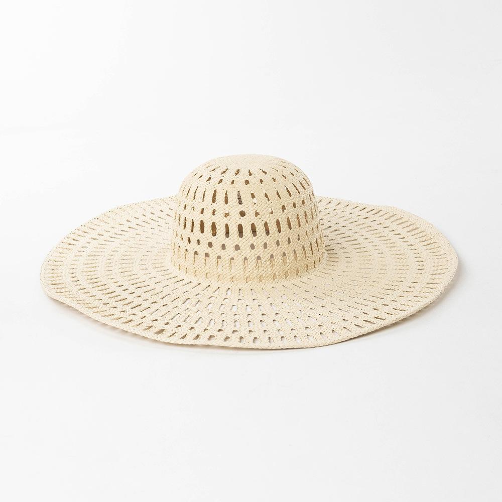 

USPOP Women Paper Straw Wide Brim Sun Hat Hollow Handwoven Summer Beach Hat Outdoor Vacation Style M 57cm бежевий