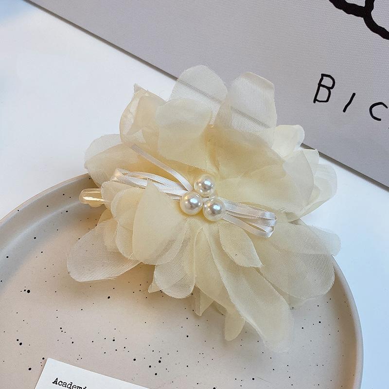New Sweet Flower Pearl Hair Clip for Women Mesh Gentle Elegant Pan Hair Shark Clip Temperament Girl Hair Accessories