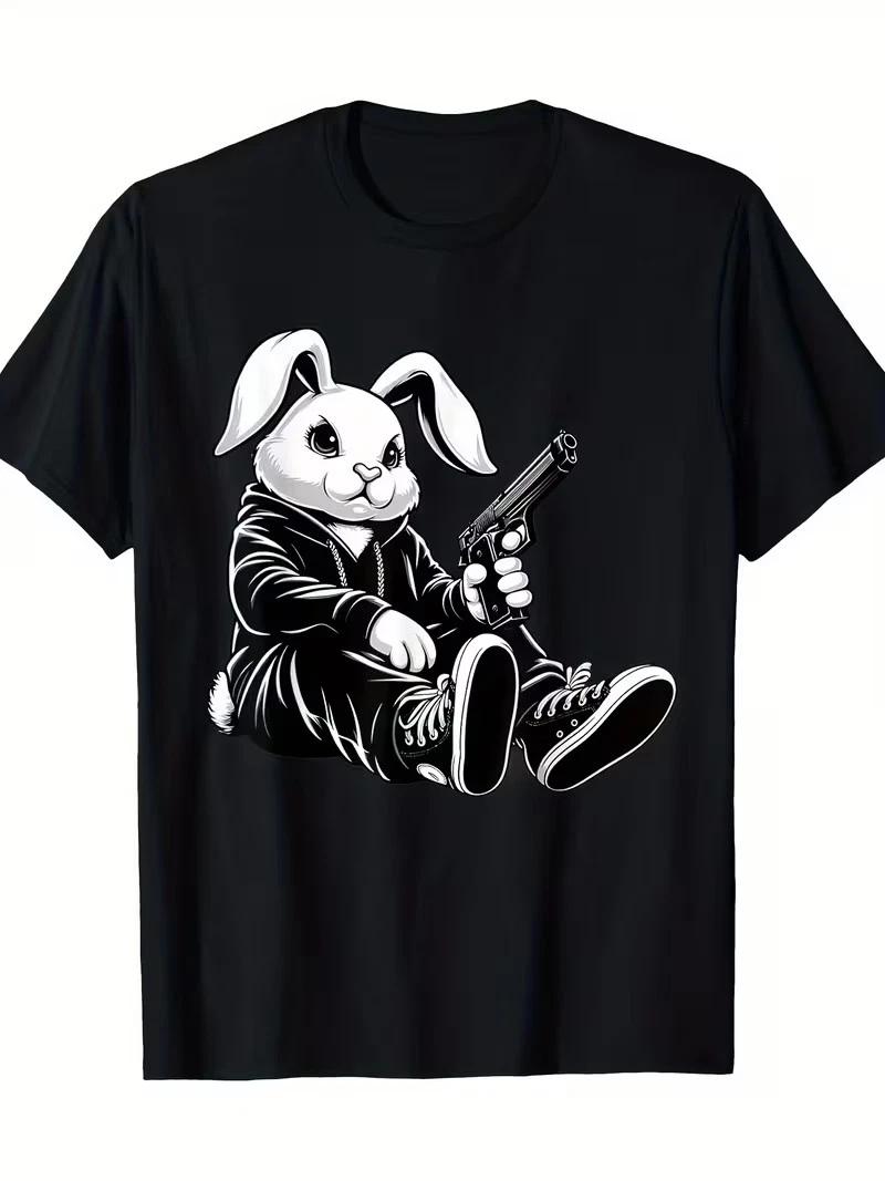 Thug Bunny Rabbit Gangster Rabbit With Gun Funny, Men s T-Shirt, 220g XL