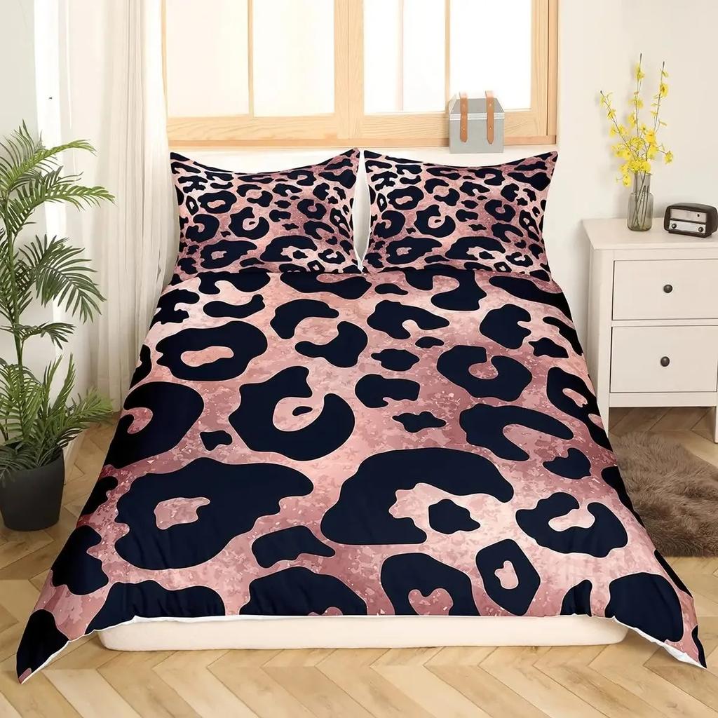 Leopardenmuster Bettbezug Rosa Pastell Gepard Bettbezug Tierdruck Bettwäsche Set Regenbogen Galaxie Tagesdecke King Size