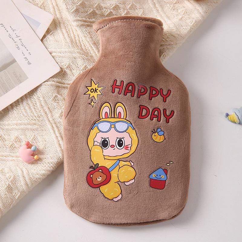 Cartoon Flannel Anti-Scalding Hot Water Bottle - Portable and Refillable for Students and Babies