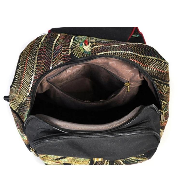 Damen Reise-Schulterrucksack Retro-Design Canvas-Rucksack Damen Große Kapazität Ethno-Rucksack Handgefertigt Bestickter Rucksack