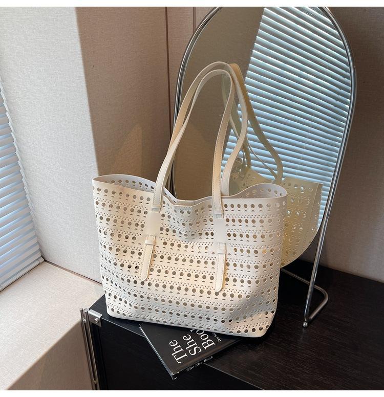 

Вместительная полая сумка женская летняя новая повседневная на плечо сумка для мамы и ребенка популярная сумка-тоут для поездок на работу белый