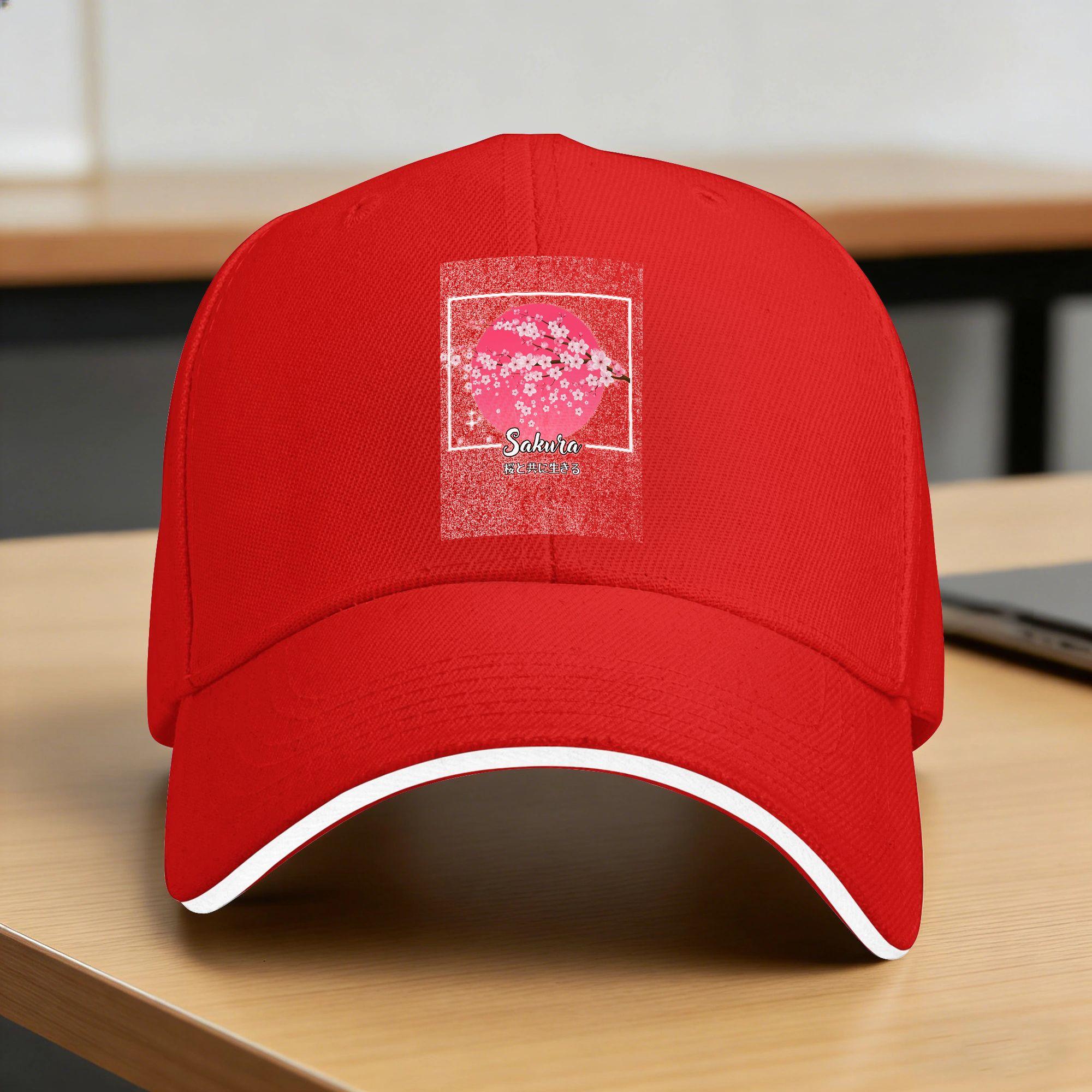 Sakura Cherry Blossom Tree Japanese Kanji Baseball Cap  Casual Female Male Custom Logo Outdoor Sports Snapback Cap Birthday Gift One Size