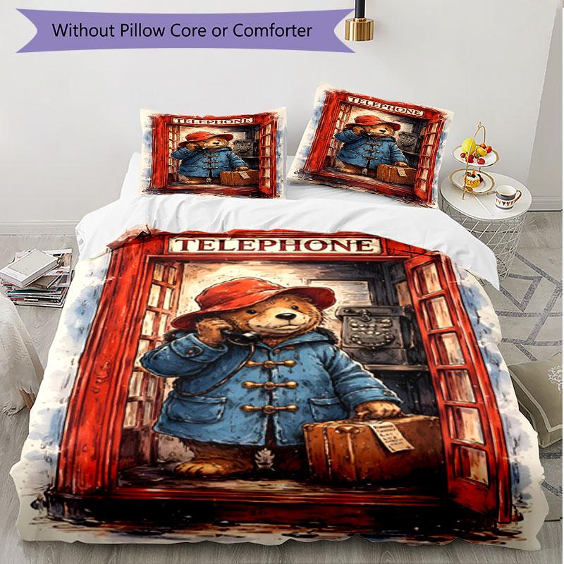 3pcs Duvet Cover Set (1*Duvet Cover + 2*Pillowcase, Without Core), Paddington Bear Print Soft All‑Season Bedding Set, Home Bedroom Decor Gift