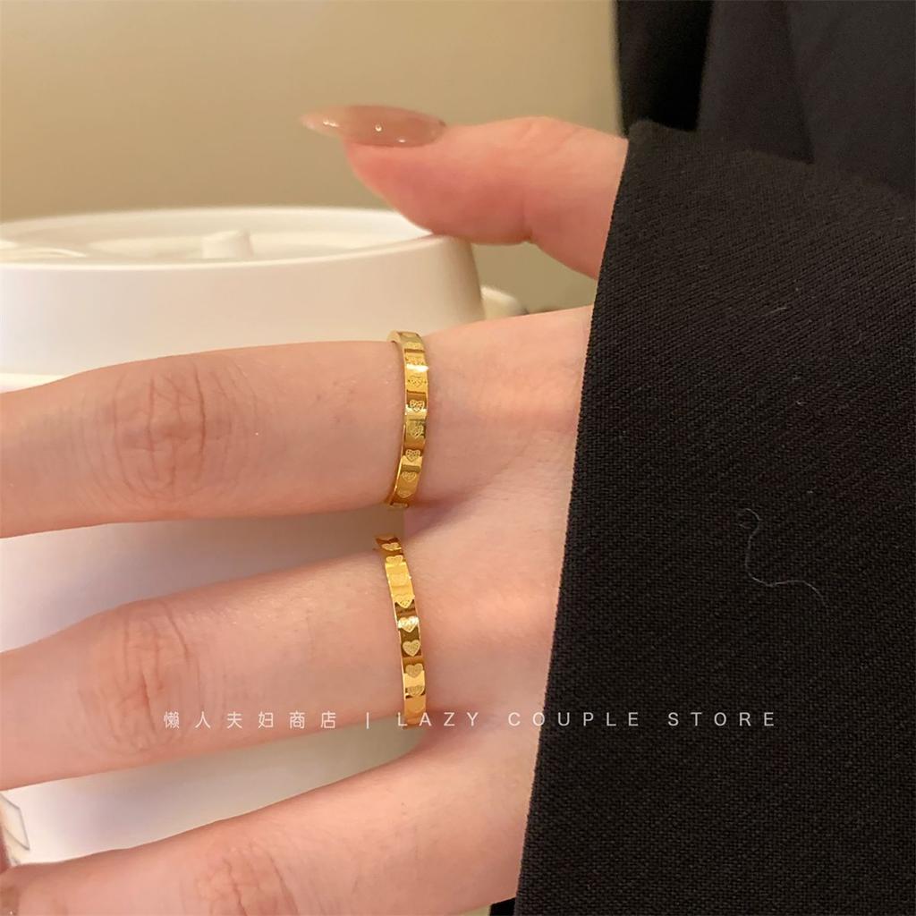 Sweet Gold Titanium Steel Full Circle Love Ring Female Niche Design High Sense Simple Plain Ring Ring Index Finger Ring Tide