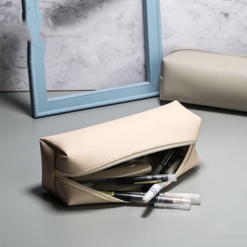 Leather Large Capacity Pencil Bag Korean Stationery Holder Pen Case Storage Box Zipper Pencil Pouch Student School Supplies