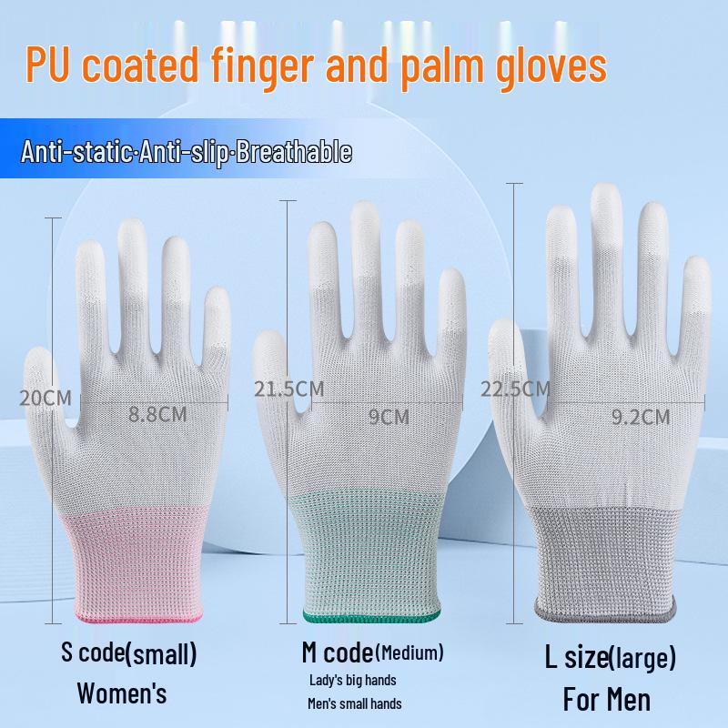 Anti-Static White PU Coated Palm Gloves - Thin Style for Electronics