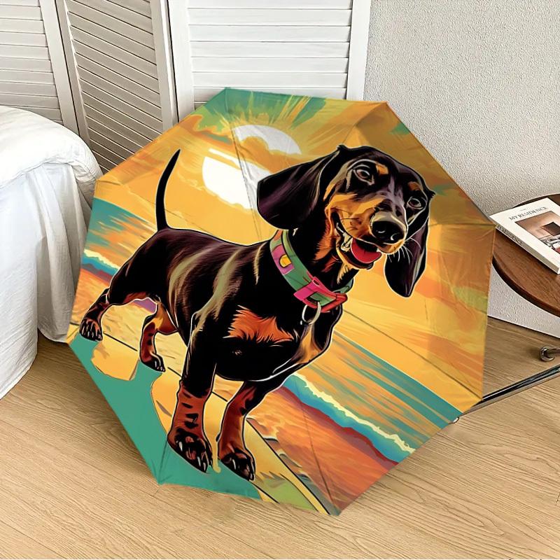 1 Stück Strand Sonnenuntergang Dackel Automatischer Öffnungs-/Schließschirm, Formelle Anlässe - Ideales Geschenk für Familie oder Freunde, Outdoor-Accessoire yy251211153