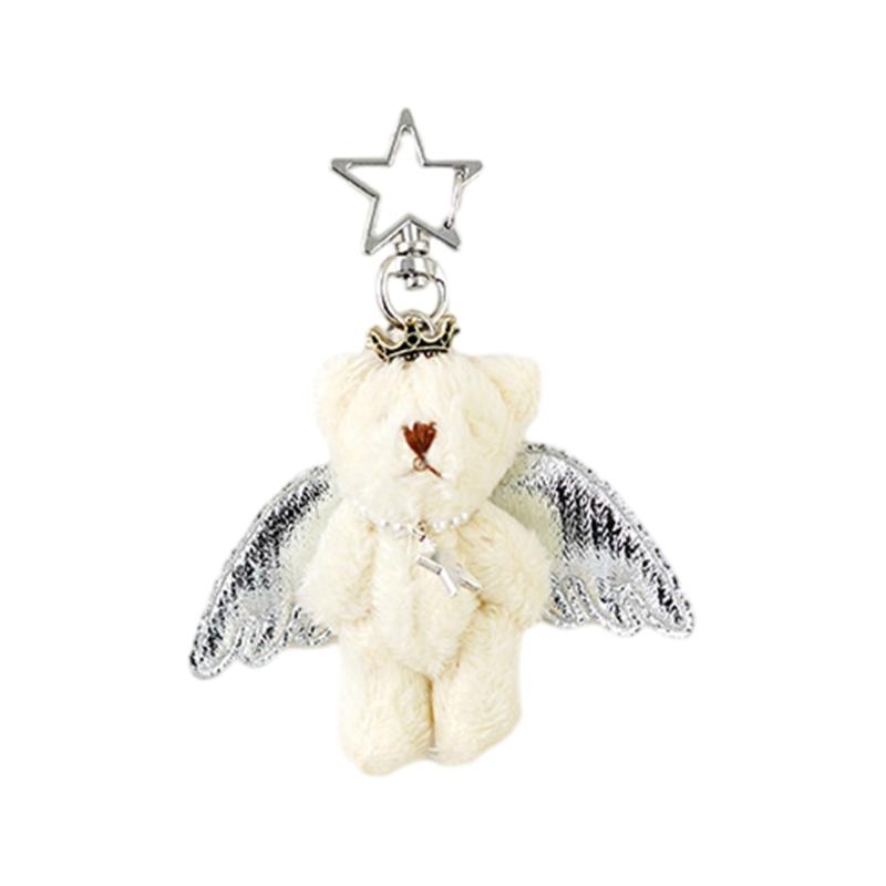 

Lovely Angel Bear Keychain Pendant Cute Plush Stuffed Animal Pendant Keyring Backpack Decoration Tiny Bear Charm Jewelry бежевый