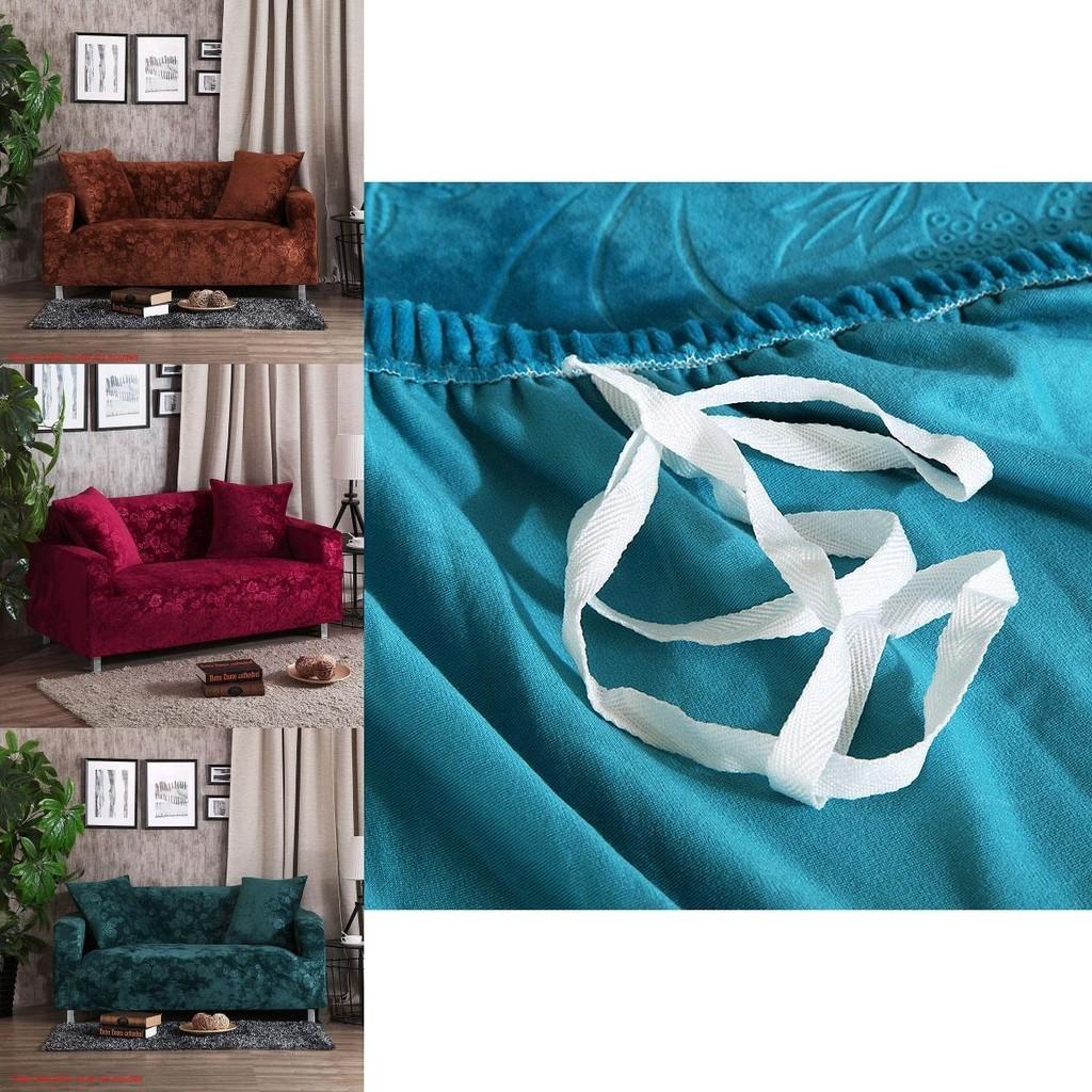 Luxurious Stretch Velvet Sofa Cover Slipcover Soft Embossing Flower Nonslip Wrinkle Resistant