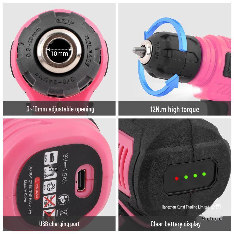 HiSpec Pink Household Tool Set with Wrench, Pliers, Hammer, Electric Screwdriver, and Toolbox