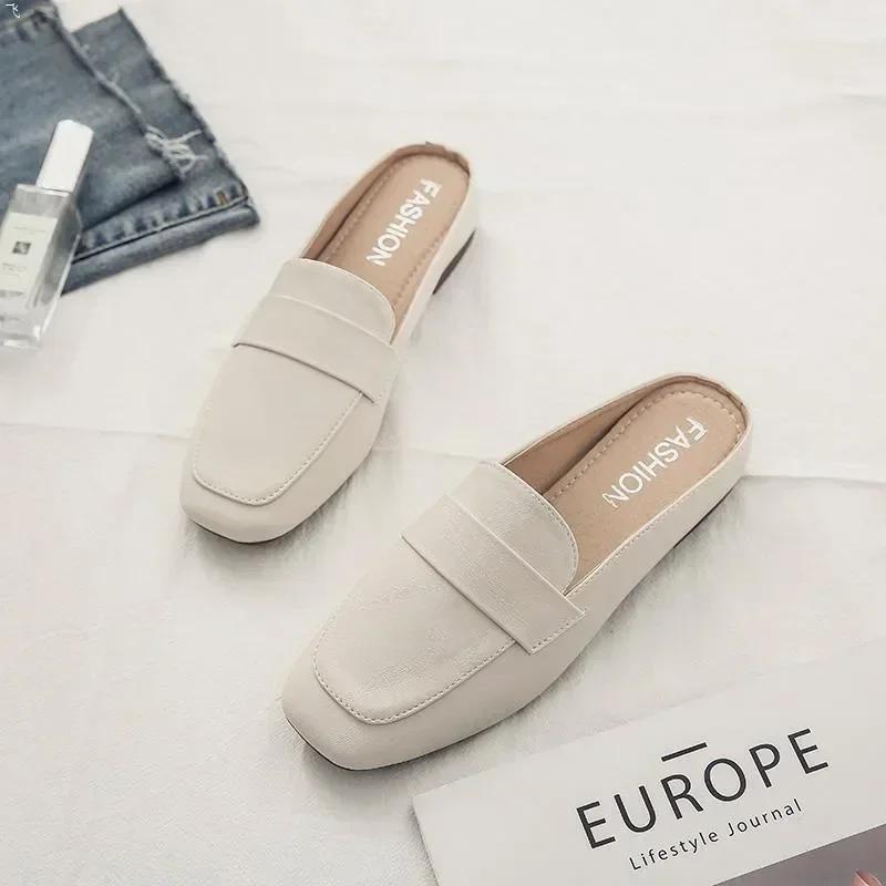 Fashion Baotou Half Slippers for Women Wearing Summer New Korean Version Square Headed One Step Lazy Muller Slippers for Women