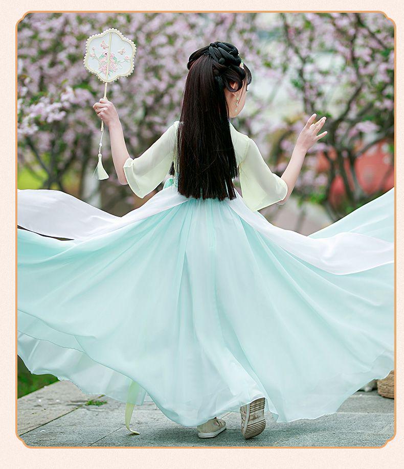 Girls' Short-Sleeve Hanfu: Spring/Summer Fairy Tang Style, Ancient Costume for Daily Wear & Performances