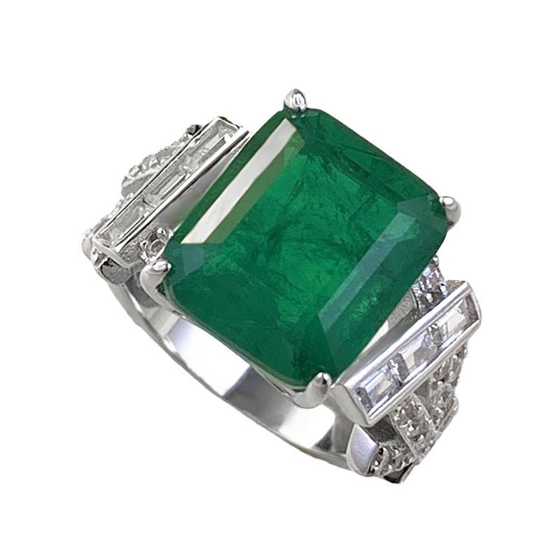 2023 Inel Rectangular din Argint Sterling S925 cu Smarald Sintetic Tăietură Smarald (10x12mm)