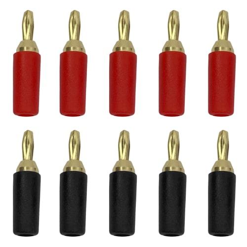 TVETE Brass Gold-Plated Banana Plugs (10-Pack) - 25mm Total Length, 3.5mm Tailhole, Pure Copper Gold-Plated Banana To Banana Male Adapter, Speaker Con