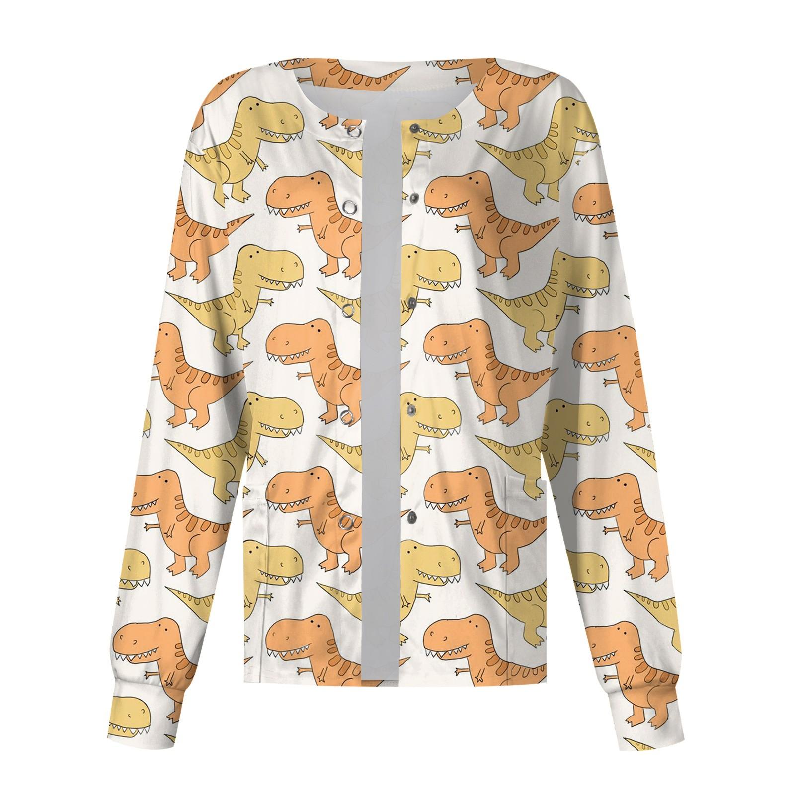 

Женский однобортный защитный комбинезон с длинным рукавом и рисунком динозавра, карманный рабочий воротник-стойка, кардиган, куртка, топ XXXL оранжевый