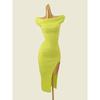 off-Shoulder Side High Slit Sexy Hip Skirt Foreign Trade Original Order Summer off-Shoulder Sleeveless Large Lapel Slimming Dress