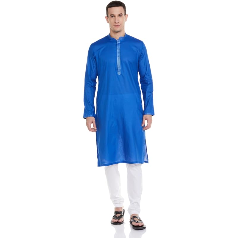 Manyavar Cotton Solid Casual Kurta Set for Men Blue