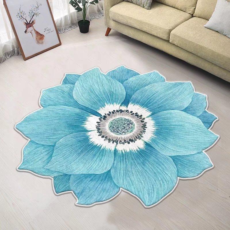 Blue Flower Small Chair Mat Carpets for Living Room Modern Bedroom Decor Anti-skid Floor Mat Special-shaped Study Area Rug 120cm