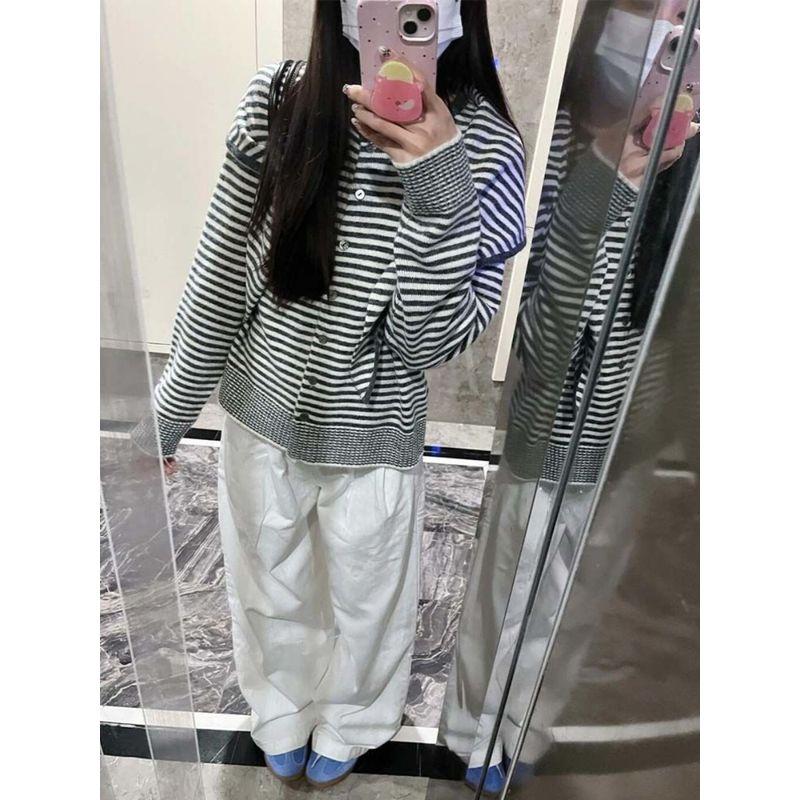 145 Small Hong Kong Style White High-Waist Straight-leg Mop Wide Leg Pants Female Pear-Shaped Figure Flab Hiding Draped Pants
