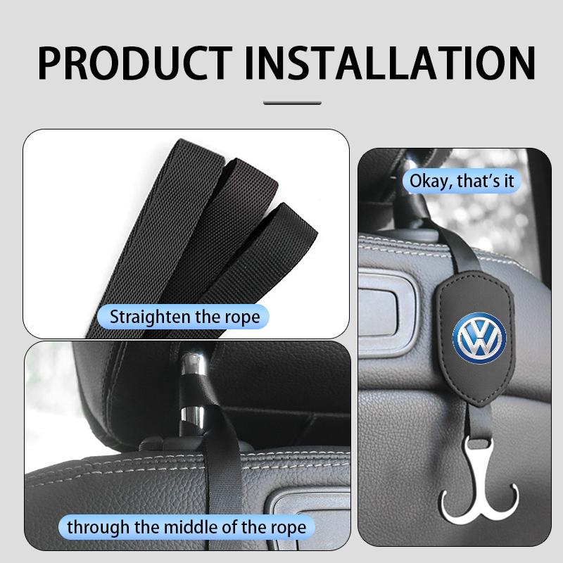 WET1 For Volkswagen VW Car Headrest Double Hook Black Rope Fixed Hook Adjusting Hanger Polo Jetta Sagitar Magotan Passat B5 B6 B7 CC