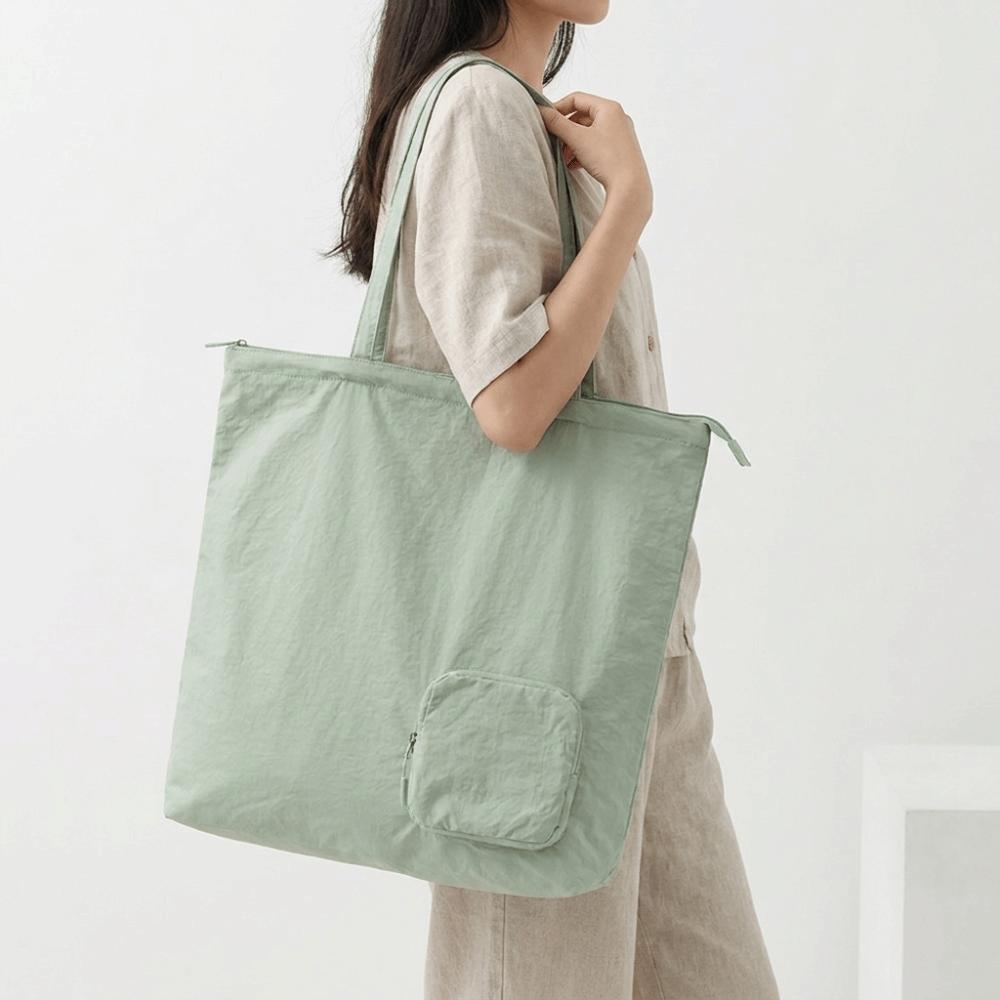 Portable Nylon Shoulder Bag Large Capacity Foldable Tote Bag Travel Storage Handbag  Daily Use