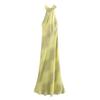 Fashion Style 2024 Amoi Women's Hanging Collar Silk Satin Texture Stripes Mid Length Long Length Dress 3142009 064