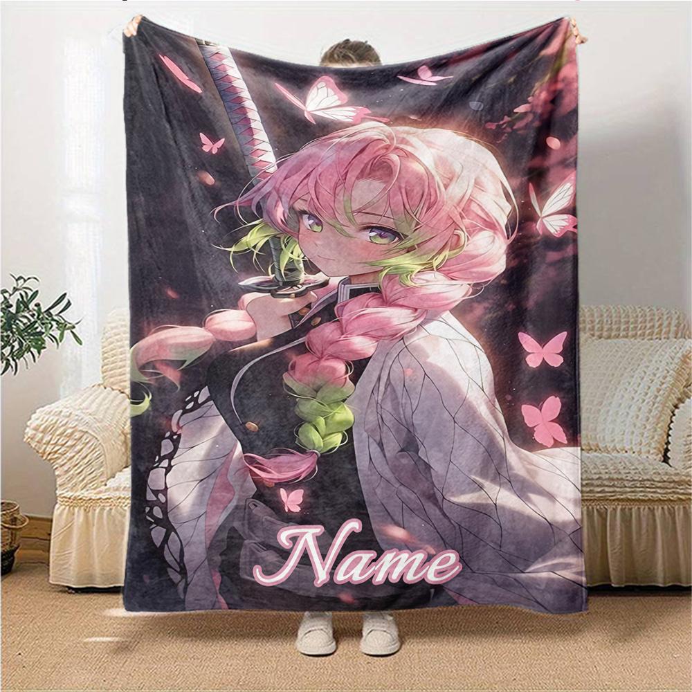 Custom Name Pink Hair Warrior Blanket for Couch & Bed, Plush Cozy Fuzzy Blanket Super Soft & Warm Blankets for Fall and Winter. 0908173
