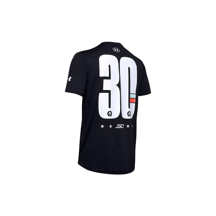 Under Armour Ribbed Collar Basketball Sports Crew Neck Short Sleeve T-Shirt Men Tops Black 1351328-001