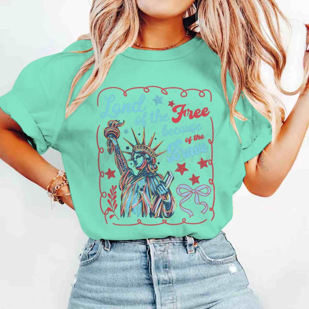 Terra dei Liberi Grazie ai Coraggiosi Magliette Maglietta del 4 Luglio Manica Corta Divertente Casual Top Estivi Abbigliamento Donna