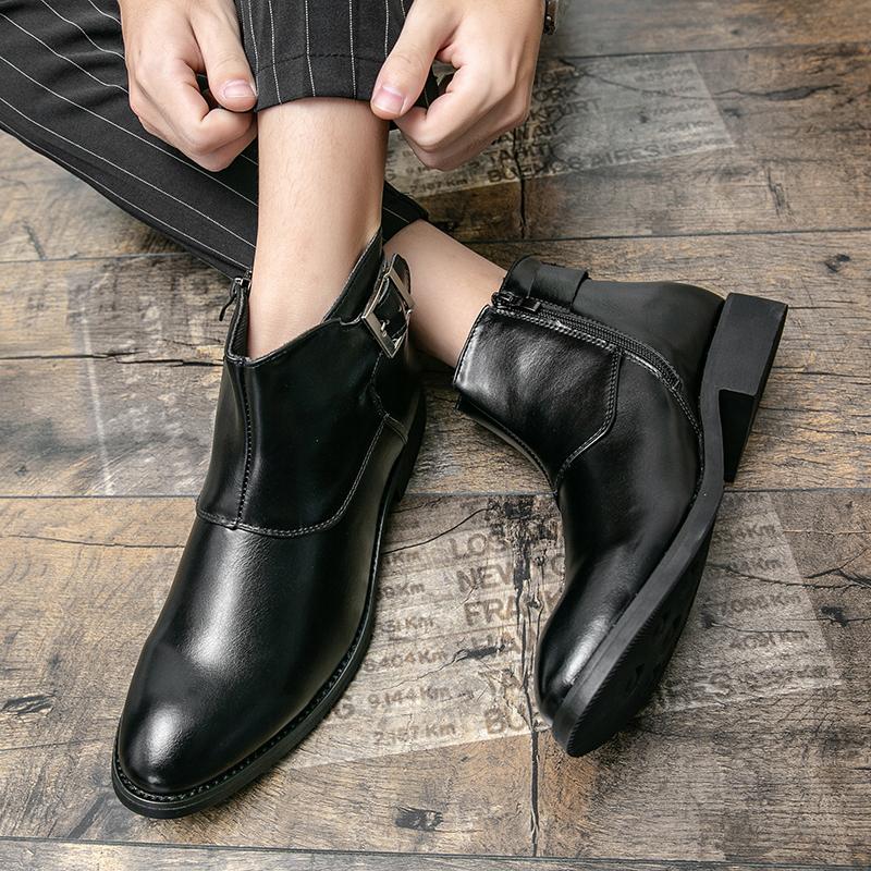 British Style Men's Business Casual Leather Pointed Toe Boots High QualityFashion Office Ankle Boots Flat Designer Walking Shoes