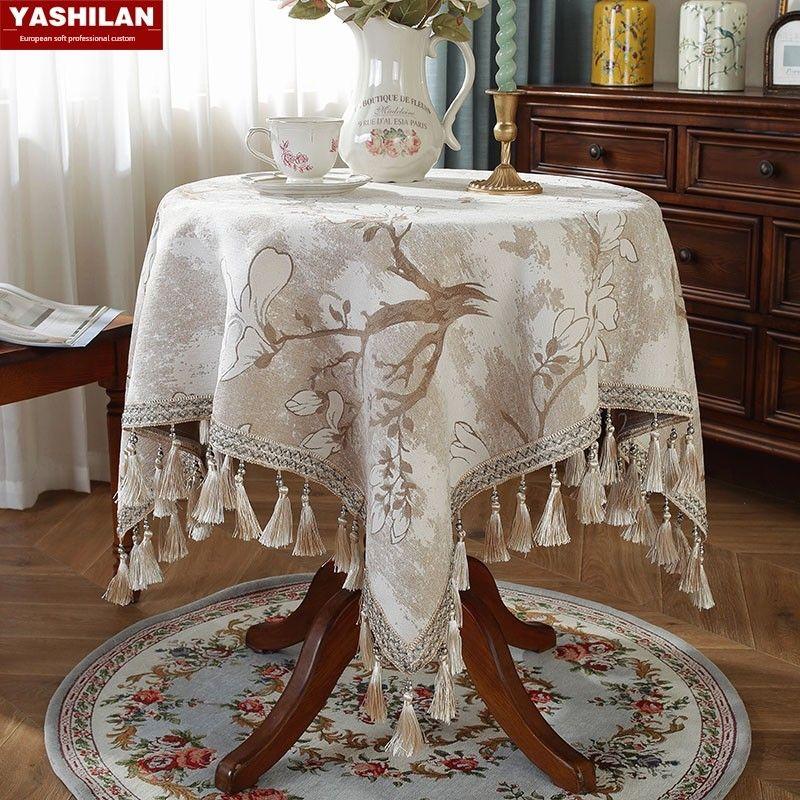 

круглая скатерть круглая скатерть скатерть для маленького кофейного столика доступная роскошь скандинавская американская прямоугольная скатерть ткань хлопок и лен Rice Curry Square tablecloth 100*100cm