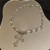 Ins Hip Hop Retro Pearl Necklace Christian Cross Clavicle Chain Ladies Sweet Punk Pendant Men Women Gifts