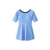 Xiaoman Waist Series Logo Print Round Neck Pullover Short Sleeve Swim Dress Women Swimwear Clear-Sea-Blue 1823531420-1