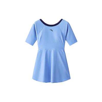 Xiaoman Taille Serie Logo Print Rundhals Pullover Kurzarm Badekleid Damen Badebekleidung Klar-Meeresblau 1823531420-1