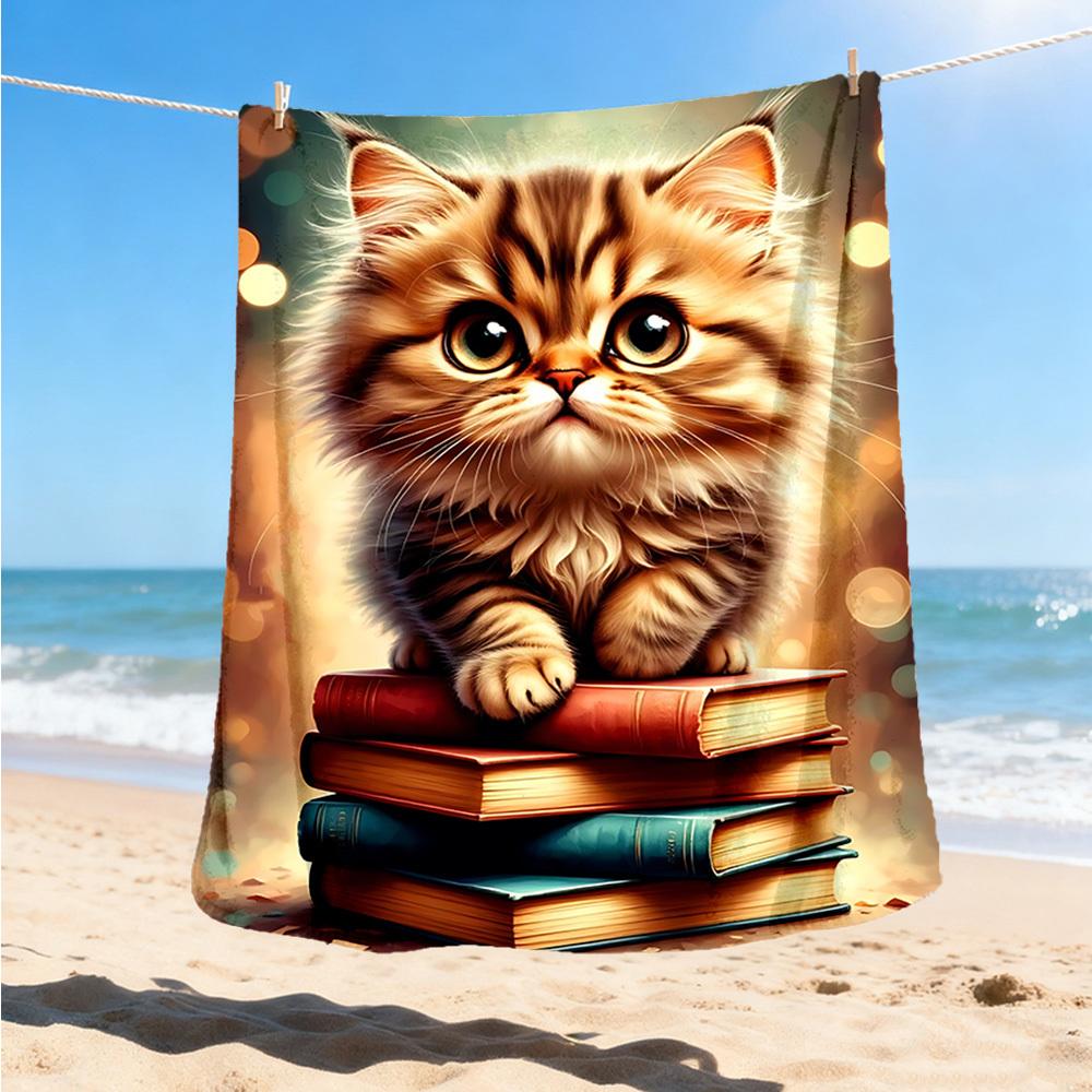 1pc Cat Books Outdoor Blanket - Soft Flannel Cozy for Travel & Camping - All-Season Warm Bed Cover, Machine Washable yy251229103 75x90cm