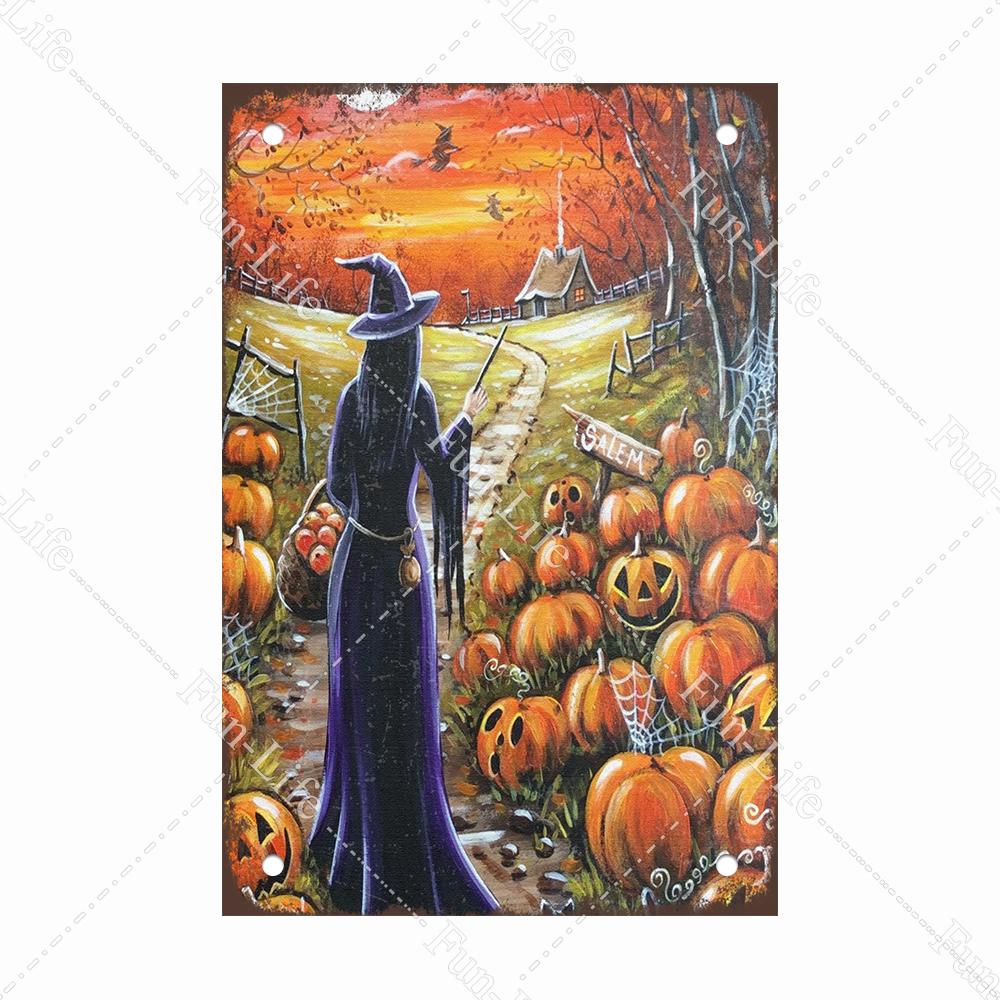 Black Cat Happy Halloween Vintage Metal Signs Halloween Party Poster Pumpkin Metal Tin Plaque Bar Pub Cafe Wall Home Decor